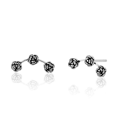 Silberohrstecker Ohrstecker Ohrringe Unisex 925er Sterling Silber Schmuck drei Blumen dunkel oxidiert - chic - net.de