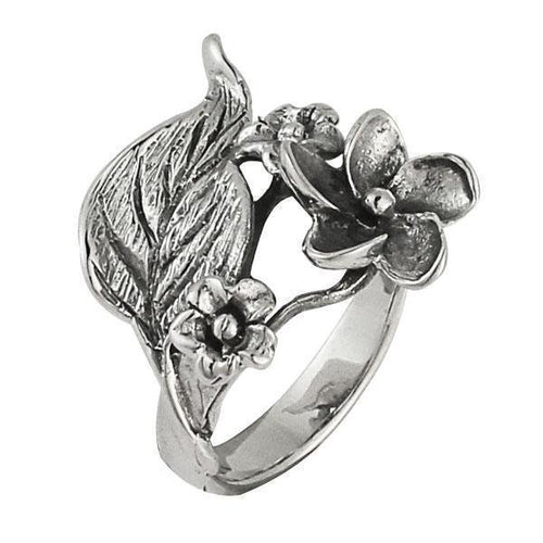 Silberring Blatt drei Blumen dunkel 925er Sterling Silber Designer Ringe Schmuck - chic - net.de