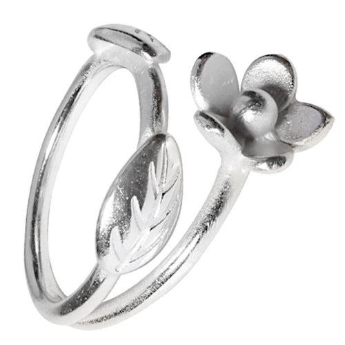 Silberring Blume zwei Blätter weiß 925 Sterling Silber - chic - net.de