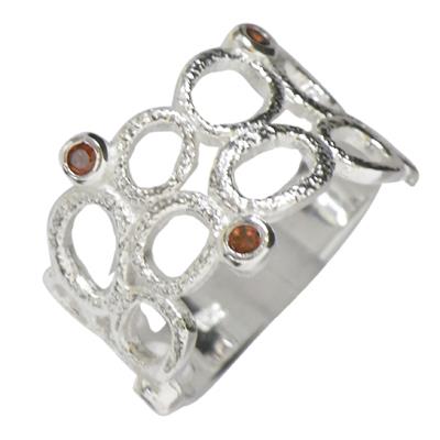 Silberring filigran Kreise Zirkonia rot gehämmert Ring 925er Sterling Silber Damen Schmuck Ringe - chic - net.de