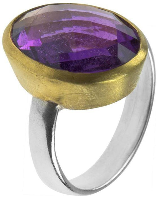 Silberring vergoldet 1 micron Amethyst Stein facettiert oval 925er Sterling Silber lila - chic - net.de