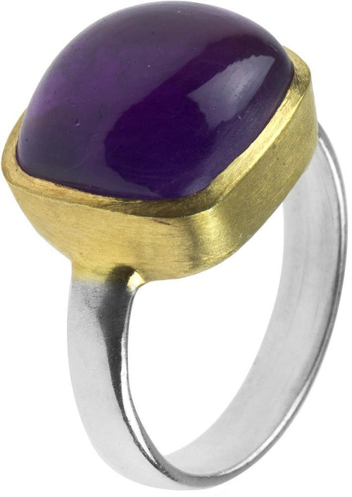 Silberring vergoldet lila Amethyst eckig gewölbt Stein 925er Sterling Silber gold Ringe Ring - chic - net.de