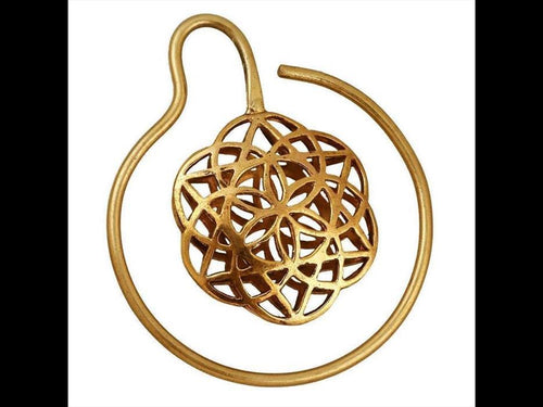 Spiralen Ohrring Piercing Brass 2,5 mm dick antik golden Blume des Lebens 7 cm - chic - net.de