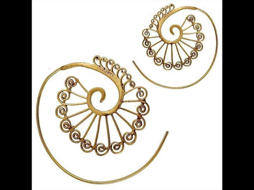Spiralen Ohrringe Brass spiralig Stäbe antik golden Tribal Piercing - chic - net.de