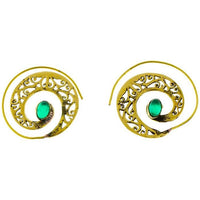 Cargar imagen en el visor de la galería, Spiralen Ohrringe breit gestanzt Jade oval Messing antik golden nickelfrei Piercing Tribal Schmuck - chic - net.de
