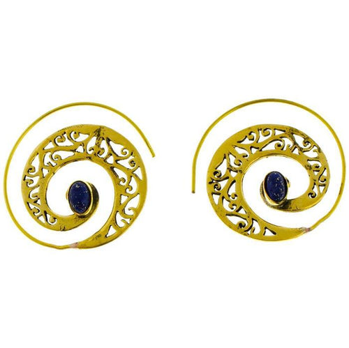 Spiralen Ohrringe breit gestanzt Lapis oval Messing antik golden nickelfrei Piercing Tribal Brass - chic - net.de