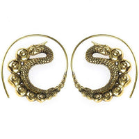 Cargar imagen en el visor de la galería, Spiralen Ohrringe Drache oxidiert Messing antik golden nickelfrei Schmuck Piercing Tribal Brass - chic - net.de
