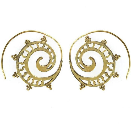 Spiralen Ohrringe Dreiecke Kreise Muschel Messing Brass antik golden nickelfrei Tribal Piercing - chic - net.de