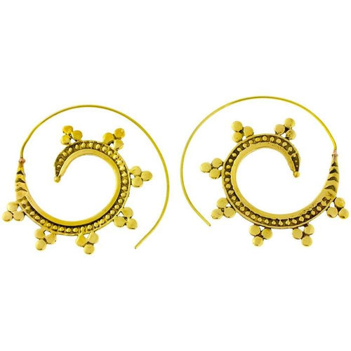 Spiralen Ohrringe Dreiecke Punkte Kerben Messing Brass antik golden nickelfrei Piercing Tribal - chic - net.de