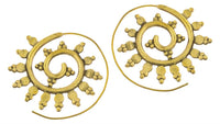 Cargar imagen en el visor de la galería, Spiralen Ohrringe Dreiecke Punkte Kreise Messing Brass antik golden Piercing Tribal - chic - net.de
