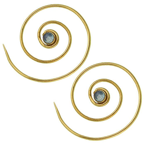 Spiralen Ohrringe dünn Labradorit rund Messing Brass antik golden nickelfrei Piercing Tribal Schmuck - chic - net.de