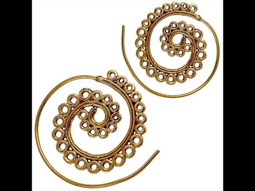 Spiralen Ohrringe Kreise Messing Brass antik golden Tribal Piercing - chic - net.de