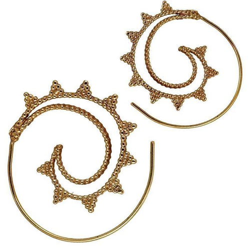 Spiralen Ohrringe Kugel Zacken doppellagig Brass antik golden Tribal Piercing - chic - net.de