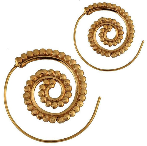 Spiralen Ohrringe Kugeln Messing Brass antik golden Tribal Piercing - chic - net.de