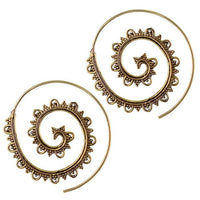 Cargar imagen en el visor de la galería, Spiralen Ohrringe Punkte Pyramiden Bögen Rille Messing antik golden Piercing Tribal - chic - net.de
