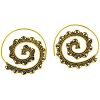 Cargar imagen en el visor de la galería, Spiralen Ohrringe Rauten Pyramiden Messing antik golden nickelfrei Piercing Tribal Brass Schmuck - chic - net.de
