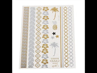 Cargar imagen en el visor de la galería, Tattoo golden silbern Streifen Armband Sommer Blumen Palmen Wellen 15 Motive 1 Bogen - chic - net.de
