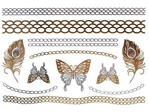 Tattoo golden silbern temporär Motivbogen Klebetattoos Schmetterlinge Schmuck Tattoos - chic - net.de