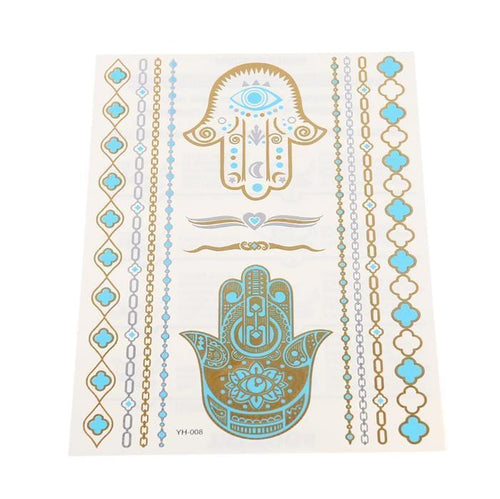 Tattoo golden silbern Türkis Armband Streifen Muster Fatima Khamsa Hand 12 Motive 1 Bogen - chic - net.de