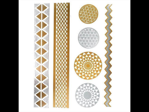 Tattoo Motivbogen golden silbern temporär Blume des Lebens Klebetattoos Schmuck Tattoos - chic - net.de