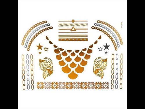Tattoo Motivbogen golden silbern temporär Kette Schmetterling Klebetattoos Schmuck Tattoos - chic - net.de