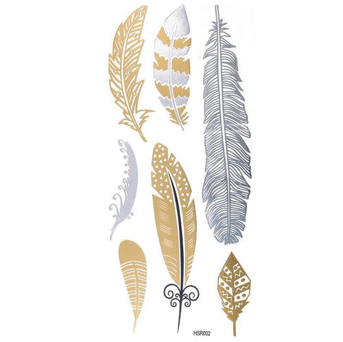 Tattoo Motivbogen golden silbern temporär Klebetattoos Feder Schmuck Tattoos - chic - net.de