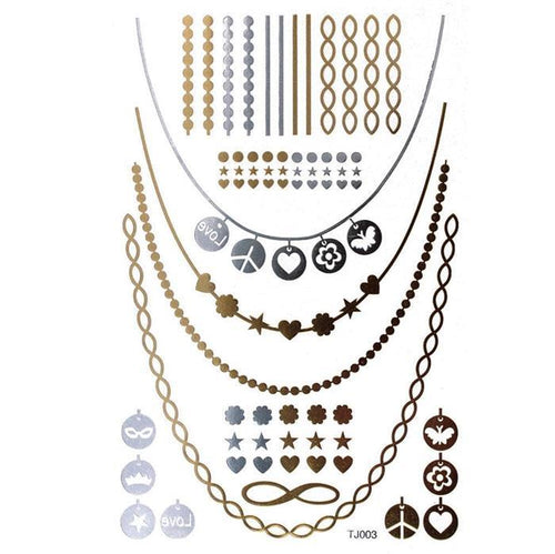 Tattoo Motivbogen golden silbern temporär Klebetattoos Hippie Ketten Schmuck Tattoos - chic - net.de