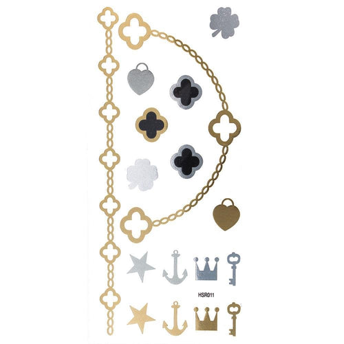 Tattoo Motivbogen golden silbern temporär Klebetattoos Kreuz Anker Schlüssel Schmuck Tattoos - chic - net.de