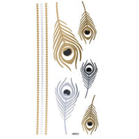 Cargar imagen en el visor de la galería, Tattoo Motivbogen golden silbern temporär Klebetattoos Pfau Kette Schmuck Tattoos - chic - net.de
