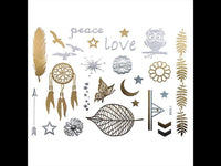 Cargar imagen en el visor de la galería, Tattoo Motivbogen golden silbern temporär Klebetattoos Traumfänger Schmuck Tattoos - chic - net.de

