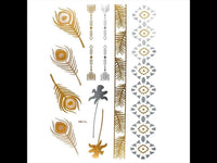 Load image into Gallery viewer, Tattoo Motivbogen golden silbern temporär Pfau Feder Muster Klebetattoos Schmuck Tattoos - chic - net.de
