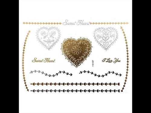 Tattoo Motivbogen golden silbern temporär Sweet Heart Herz Klebetattoos Schmuck Tattoos - chic - net.de