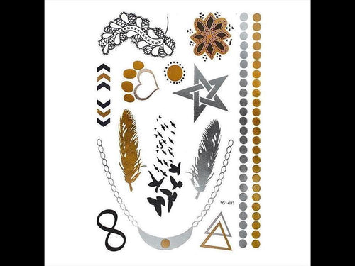 Tattoo Motivbogen golden silbern temporär Vögel Kette Feder Klebetattoos Schmuck Tattoos - chic - net.de