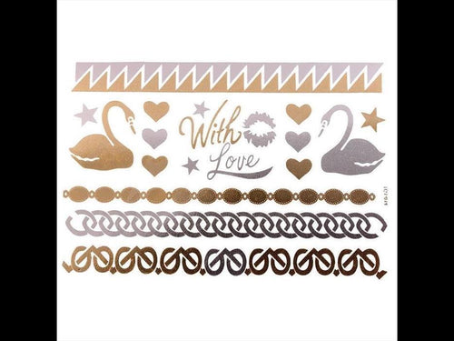Tattoo Motivbogen golden silbern temporär With Love Schwan Klebetattoos Schmuck Tattoos - chic - net.de