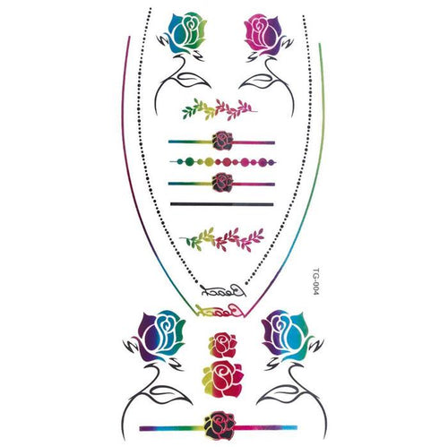 Tattoo Motivbogen metallic schillernd bunt temporär Rosen Klebetattoos Schmuck Tattoos - chic - net.de
