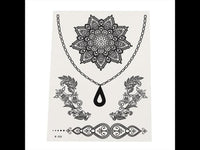Cargar imagen en el visor de la galería, Tattoo schwarz Blumen Blüte Ranken Schnörkel Kette 5 Tattoos 1 Bogen - chic - net.de
