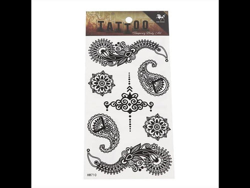 Tattoo schwarz Mandala Muster, Bögen Blumen temporär Klebetattoos - chic - net.de