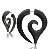 Cargar imagen en el visor de la galería, Tribal Fake Piercing Spitzen Spirale schwarz Holz Edelstahl 1 mm - chic - net.de
