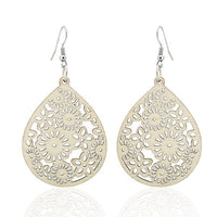 Cargar imagen en el visor de la galería, Holzohrringe bunt Blumen filigran 50 mm Tropfen Damen Ohrringe Holz Ohrhänger Organic
