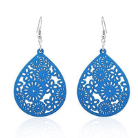 Cargar imagen en el visor de la galería, Holzohrringe bunt Blumen filigran 50 mm Tropfen Damen Ohrringe Holz Ohrhänger Organic
