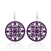 Cargar imagen en el visor de la galería, Holzohrringe bunt 50 mm rund Blumen Stanzmuster Ohrringe Holz Ohrhänger Organic
