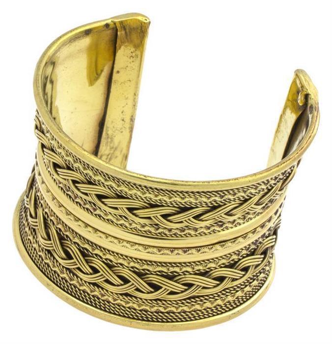 Messing Armreif gold Seile Zopf Zickzack konkav breit nickelfrei verstellbar antik Tribal Schmuck