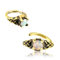 Cargar imagen en el visor de la galería, Universal Piercing Ring Brass Knoten celtic Opal weiß - chic - net.de
