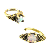 Cargar imagen en el visor de la galería, Universal Piercing Ring Brass Knoten celtic Opal weiß - chic - net.de
