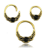 Load image into Gallery viewer, Universal Piercing Ring Brass Onyx Stein Knoten celtic - chic - net.de
