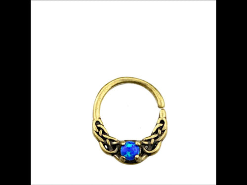 Universal Piercing Ring Brass Opal blau Knoten celtic - chic - net.de