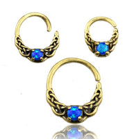 Cargar imagen en el visor de la galería, Universal Piercing Ring Brass Opal blau Knoten celtic - chic - net.de
