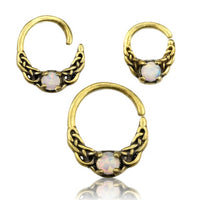 Load image into Gallery viewer, Universal Piercing Ring Brass Opal weiß Knoten celtic - chic - net.de
