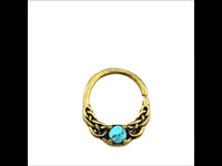 Load image into Gallery viewer, Universal Piercing Ring Brass Türkis Stein Knoten celtic - chic - net.de
