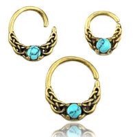 Load image into Gallery viewer, Universal Piercing Ring Brass Türkis Stein Knoten celtic - chic - net.de
